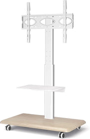 Supporto TV Girevole su Ruote per TV Pianeggiate da 26 a 65 Pollici Trolley Rotante con Base in Legno Montaggio Facile Massimo VESA 400x400 mm - Bianco