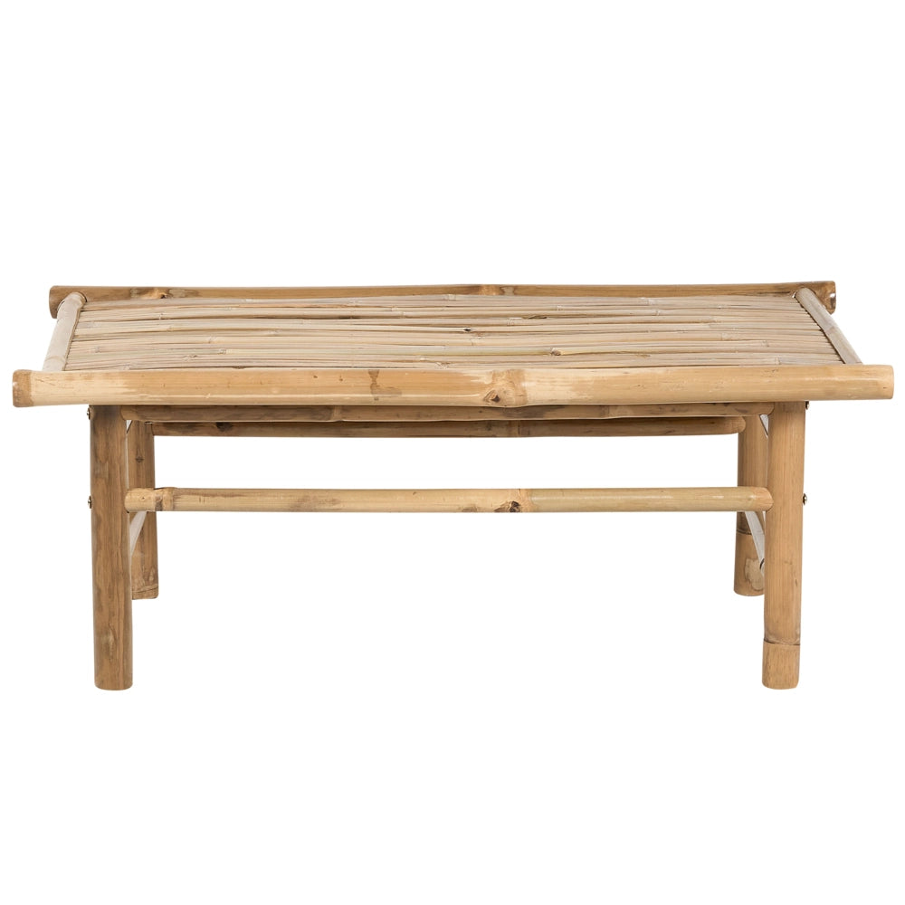 Set di 2 sedie e tavolino da caffè in legno di bambù con cuscini color tortora stile moderno rustico