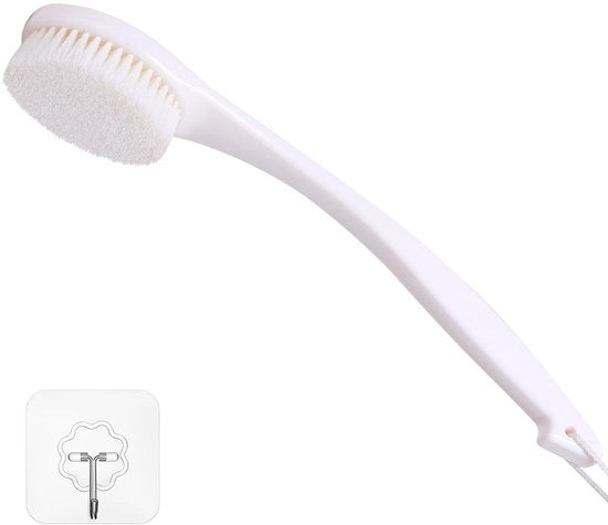 Doucheschiuma con setole di media lunghezza, lunga spazzola per il corpo, scrub esfoliante per il corpo, spazzola per asciugare, spazzola per il bagno, spazzola per capelli bagnati, spazzola in plastica bianca per crema