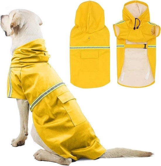 Impermeabile e Resistente al Vento Giacca per Cani con Strisce Riflettenti, Cappuccio Regolabile e Foro di Collo per Cani Piccoli, Medi e Grandi