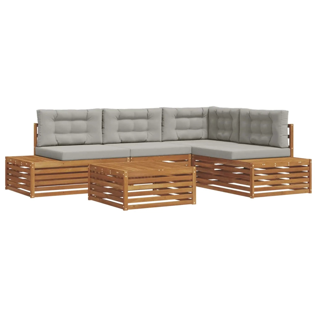 Set di divani da esterno 5 Pezzo Grigio Naturale e Chiaro