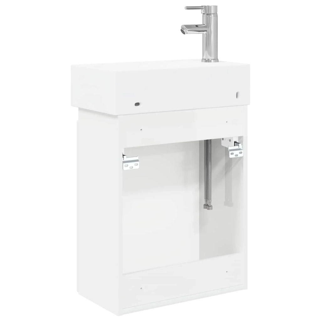 Mobile bagno con rubinetto Bianco Lucido 45,5 x 22,5 x 84 cm 889465