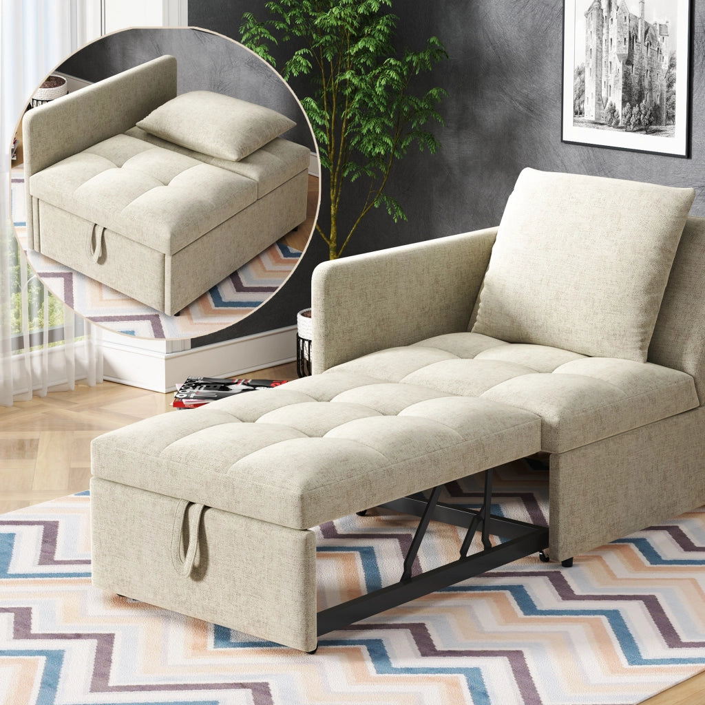 OKWISH Divano Letto Convertibile 3 in 1, Schienale Regolabile in 5 Posizioni con Cuscino, Imbottito Beige