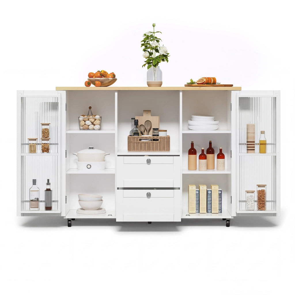 Isola Cucina su Ruote con Piano Ribaltabile ¨C MINIMAL ¨C 2 Cassetti, Portaspezie, 120x45x92 cm