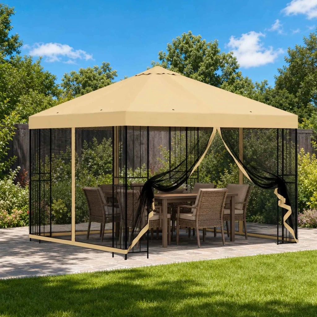 Gazebo | Pergolato da giardino con pareti laterali 3 x 3 m Crema