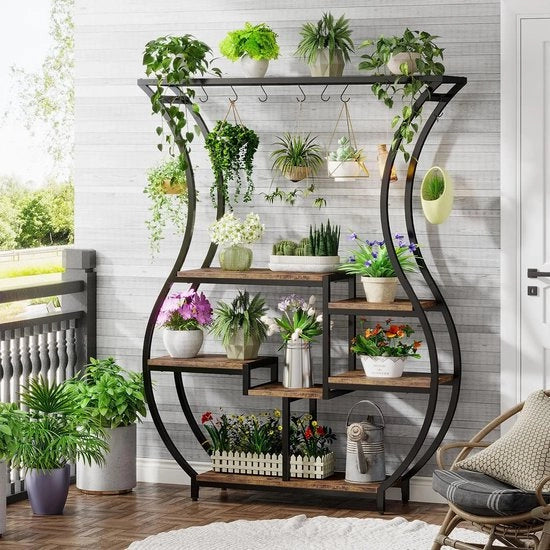 Tavolo per piante - supporto per piante - stantuffo per piante - rete per fiori - adatto per interni - 6 strati - forma vaso - inclusa attrezzatura di fissaggio - 120x30x180cm
