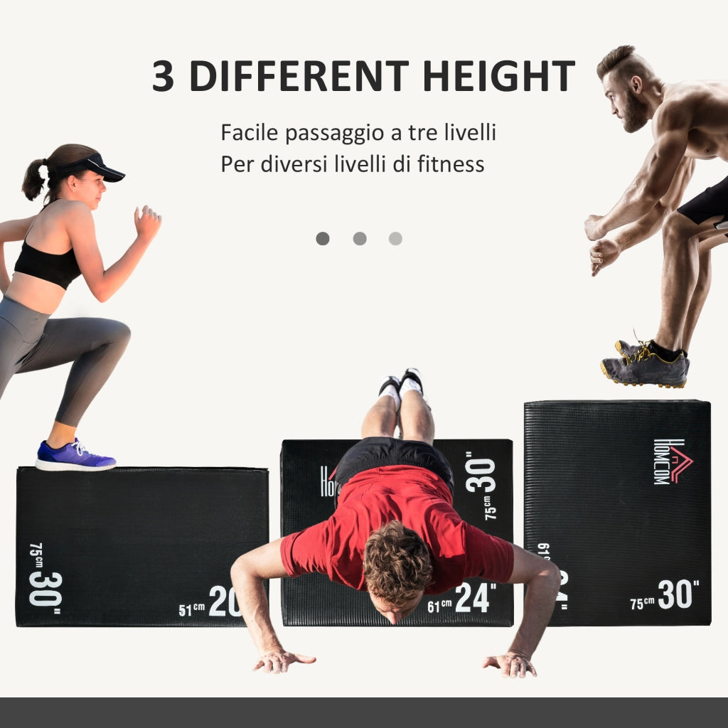 EasyComfort Plyo Box 3 in1 a 3 Altezze, Jumping Box Pliometrico Capacità 120kg, 75x51x61cm, Nero