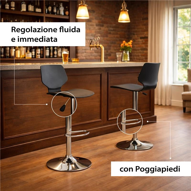 SET 2 SGABELLI JOSHUA REGOLABILE 39,5 X 44,5 X 58/78 CM IN COLORE NERO