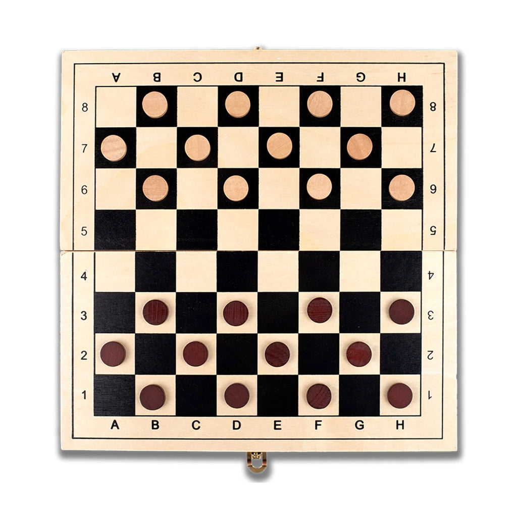 Set di Giochi 3 in 1 Scacchi Dama Backgammon in Legno Salvaspazio 29x29 cm