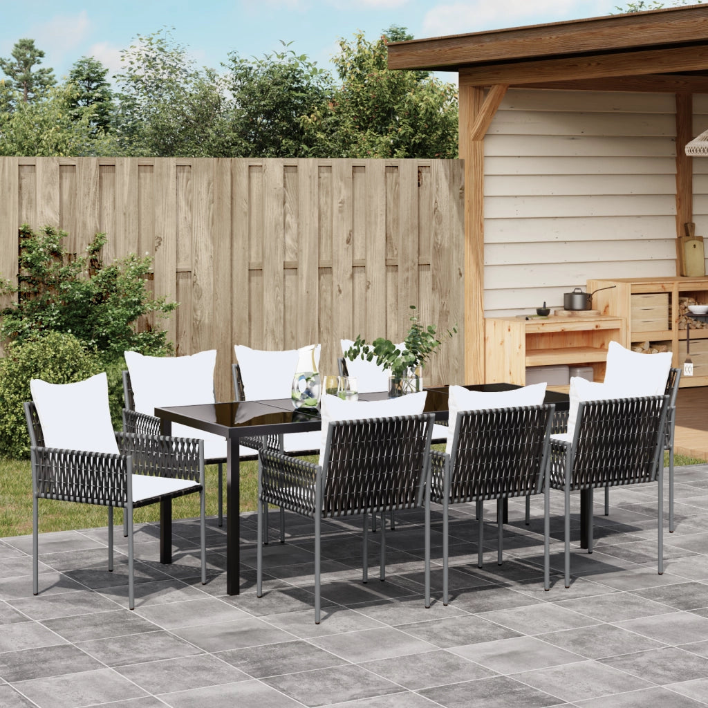 Set da Pranzo da Giardino da 9 Pezzi con Cuscini Marrone in Rattan Polimerico