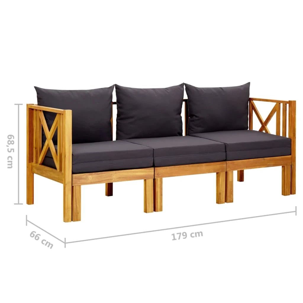Panchina da giardino arredo esterno per patio terrazzo 3 posti con cuscini 179 cm legno massello di acacia 02_0011319