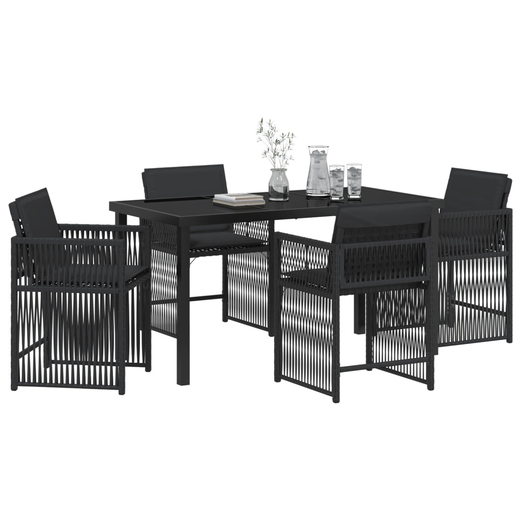 Set da Pranzo da Giardino 5 Pezzi con Cuscini Nero Polyrattan