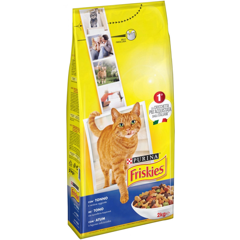 Multipack da 5 friskies purina croccantini per gatti adulti tonno e verdure 2 kg cad