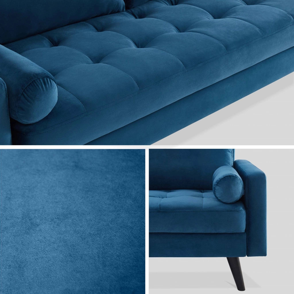 Divano con gambe in legno, 3 posti, blu navy