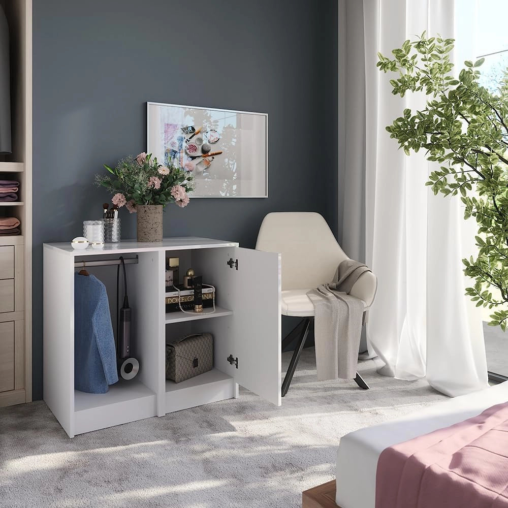 Credenza Sherry, Bianco/bianco lucido, 80.2 x 76 cm 2 parti, adatto per riporre abbigliamento e accessori