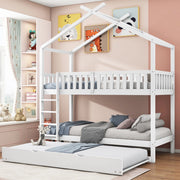 Letto a castello con letto estraibile 90x200 cm in legno massello di pino; bianco