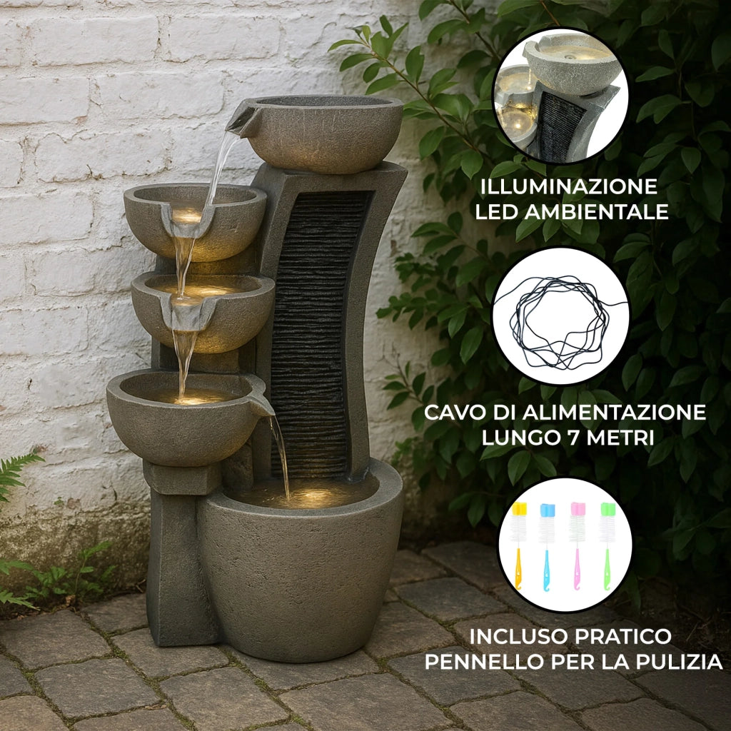 Fontana da Giardino Elettrica con LED e Cascata – Sleek Streams