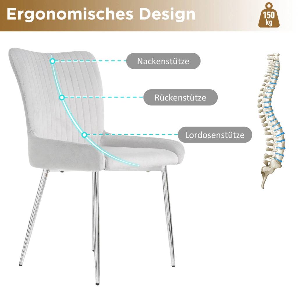 Set di 2 sedie da pranzo in velluto grigio con gambe metalliche