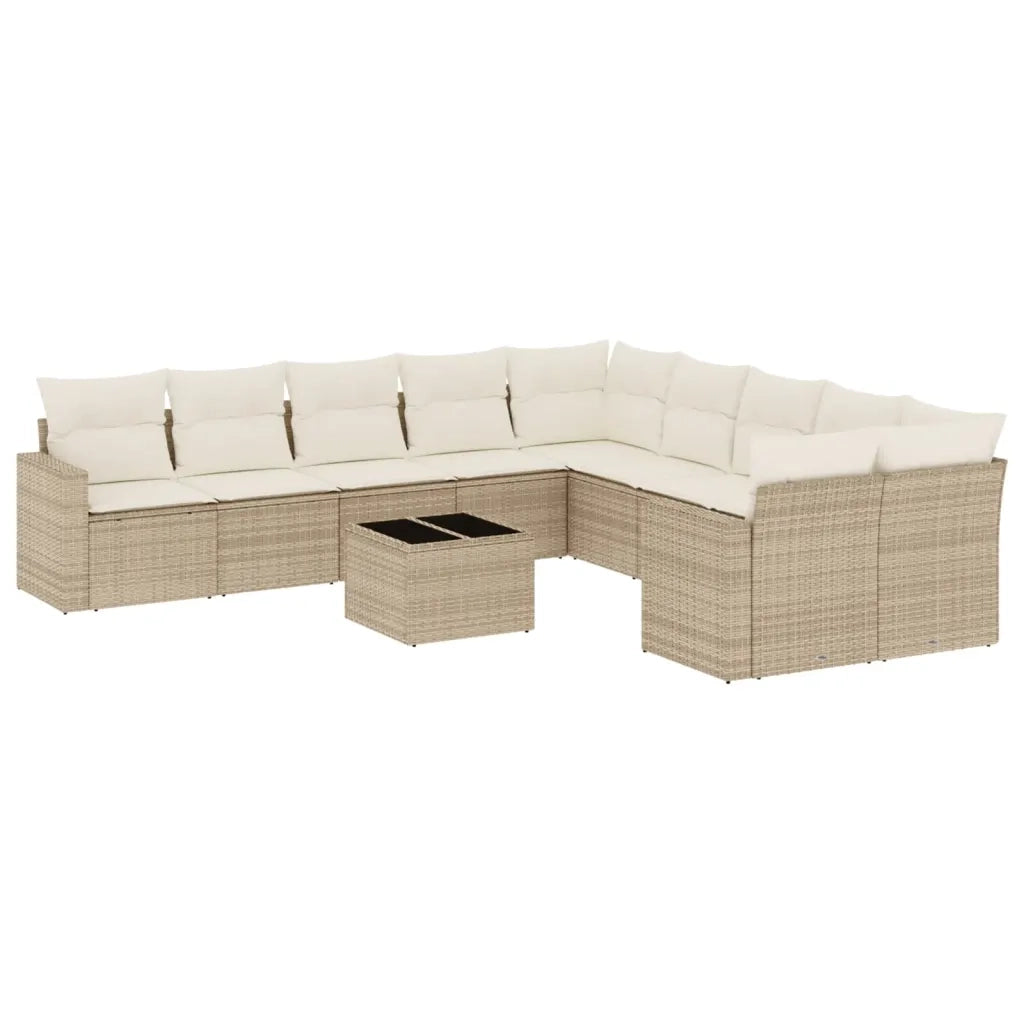 Set Divani da Giardino 11 pz con Cuscini Beige in Polyrattan