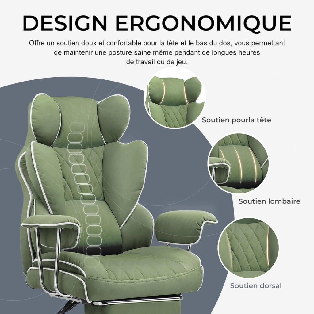 Sedia Gaming Ergonomica Sedia da Gaming Reclinabile Sedia Ufficio con Poggiapiedi Sedia Gamer Schienale Regolabile per Lavoro e Gioco tessuto tecnologico verde