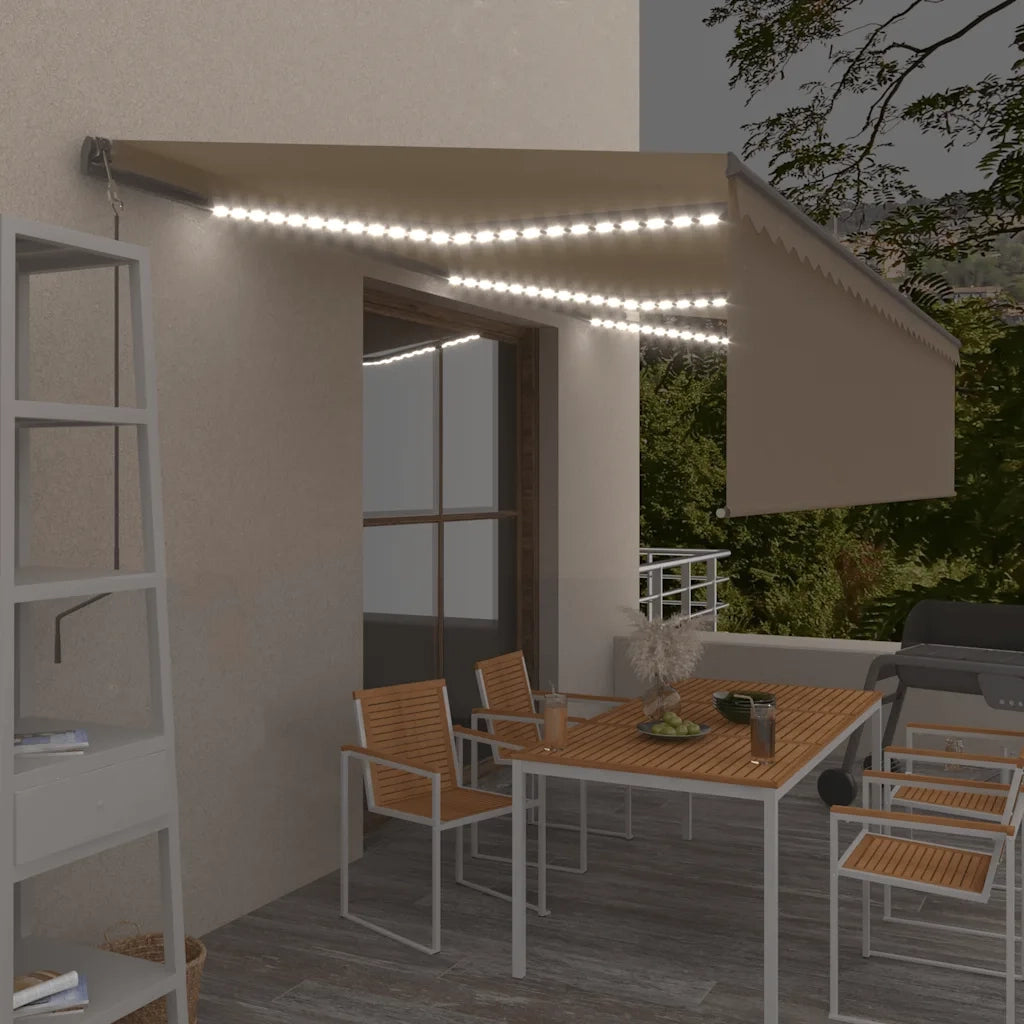 Tenda Automatica con Parasole LED e Sensore Vento 6x3 m Crema 3069492