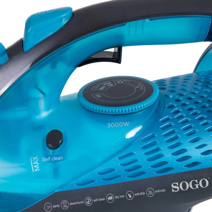 Ferro da stiro a vapore 3000W con piastra in ceramica, colpo vapore 100 g/min e serbatoio 330 ml anti calcare - Sogo