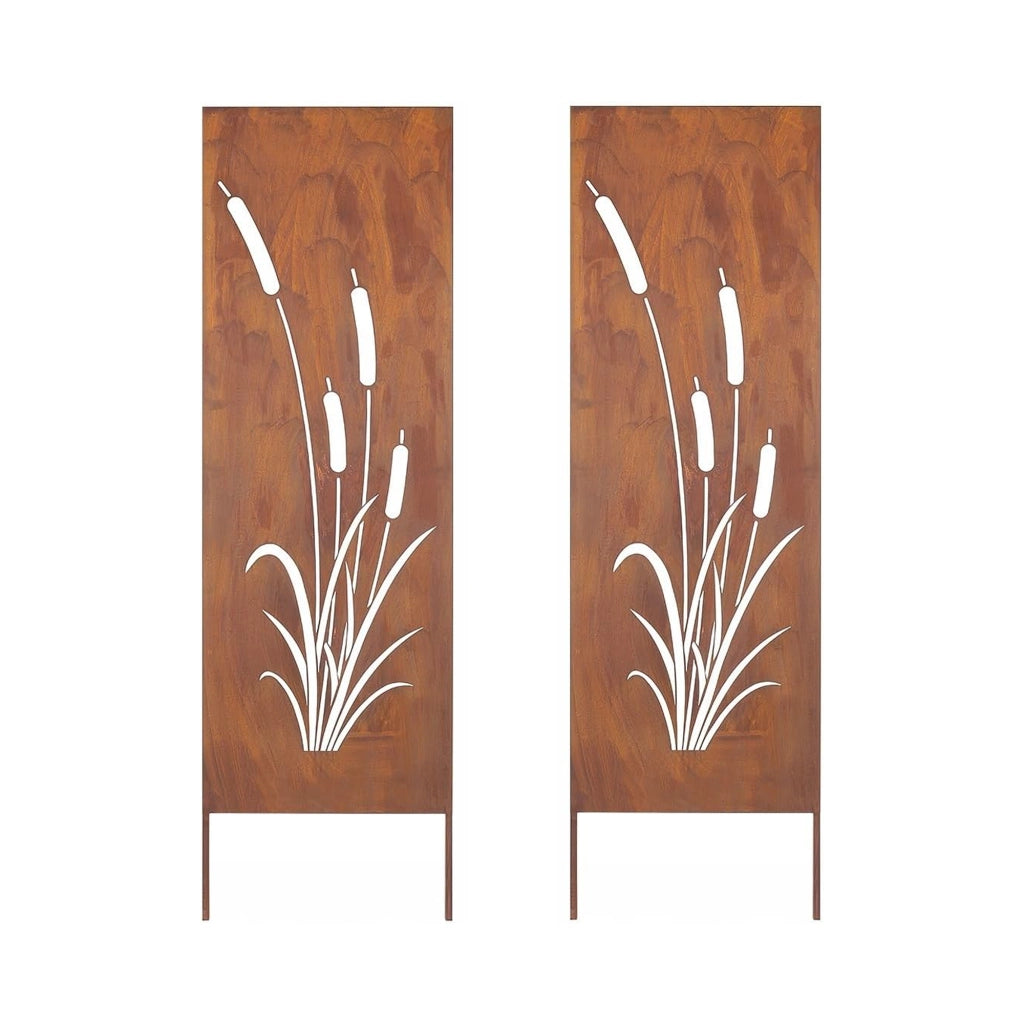 Set di 2 Pannelli Divisori Irsina Frangivista con Motivo Canne 160x50 cm Acciaio Corten - Marrone Ossidato casa.pro