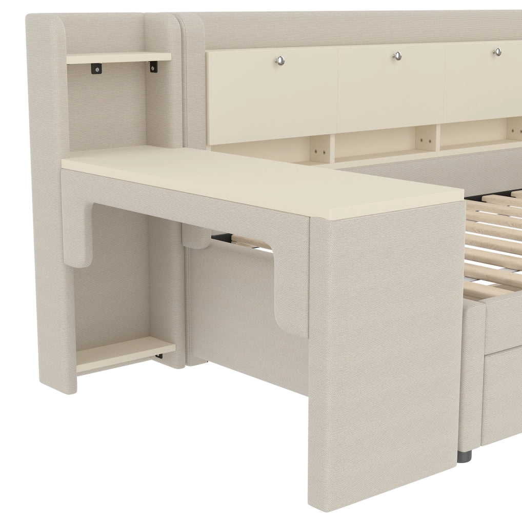 Daybed 90x200 cm con scrivania, 2 cassetti e vano contenitore