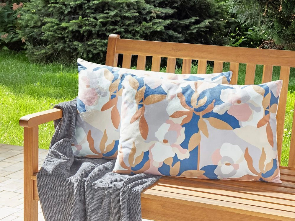 Set di 2 cuscini da giardino in tessuto di poliestere con motivo floreale multicolore 40 x 60 cm fodere resistenti all'acqua