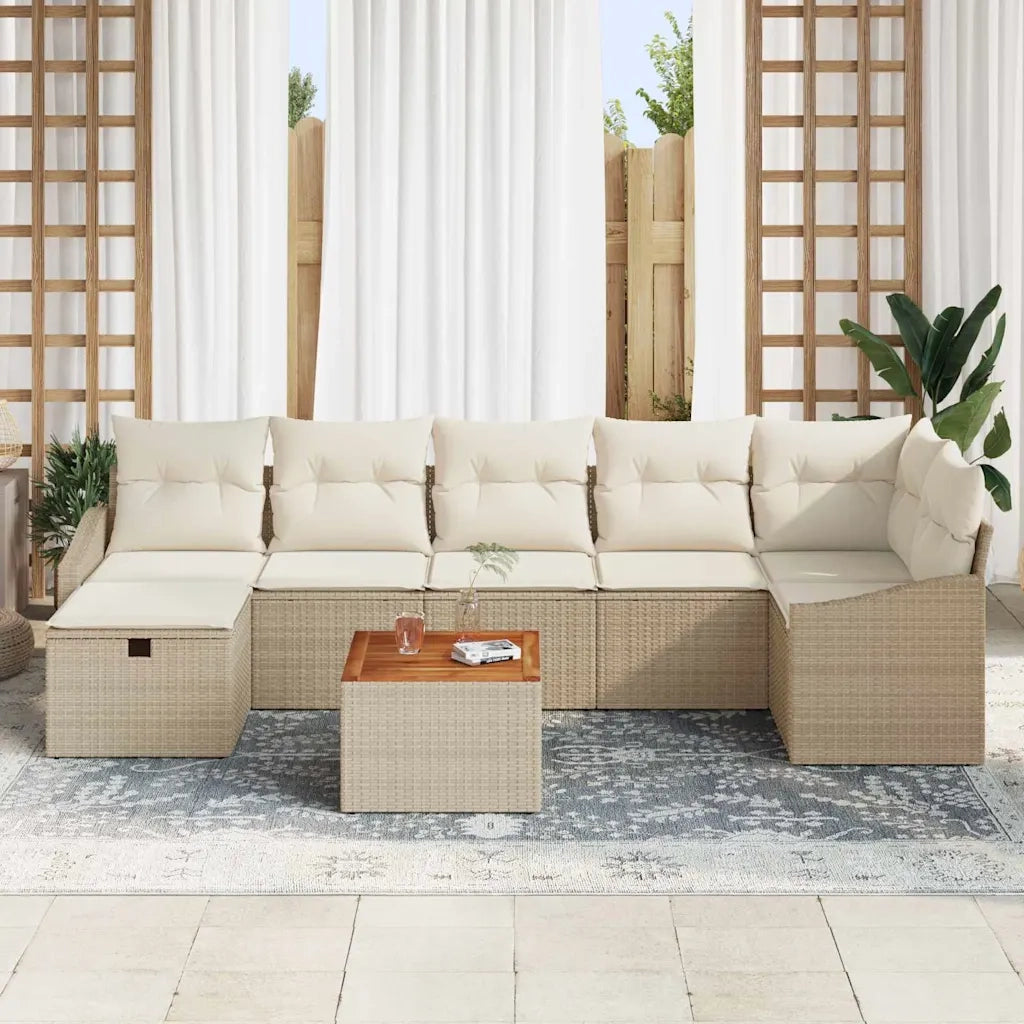 Set Divano da Giardino con cuscino 8 pcs Beige polyrattan