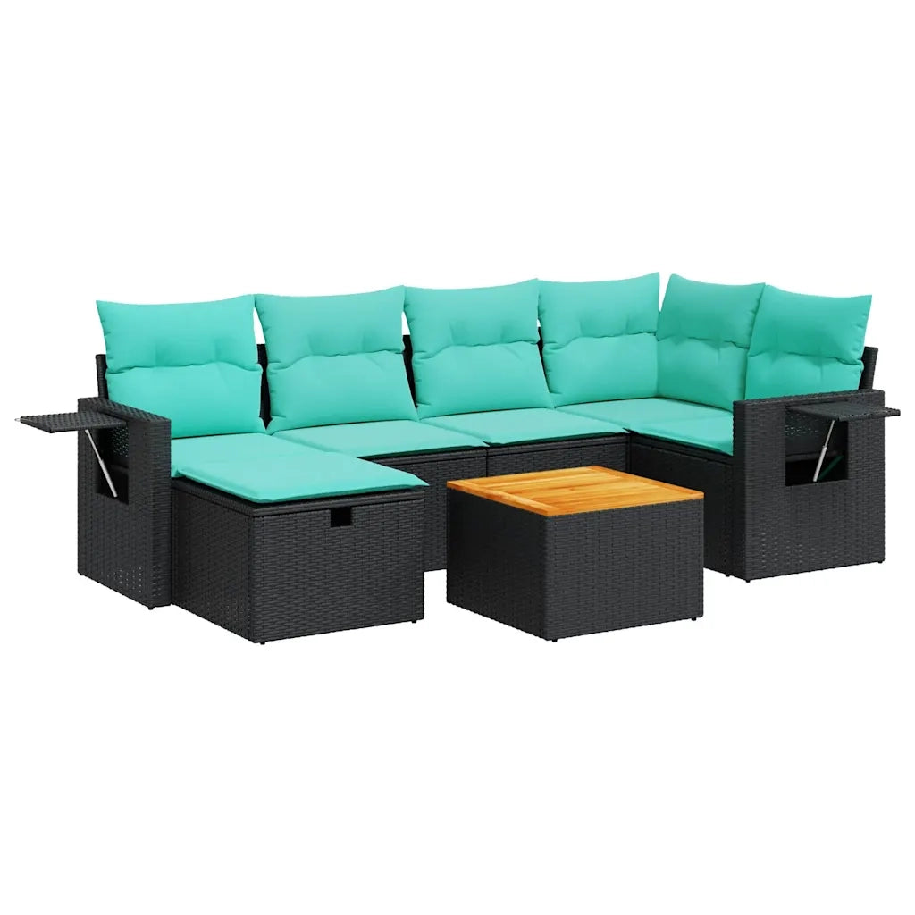 Set Divani da Giardino con Cuscini 7pz Nero Polyrattan