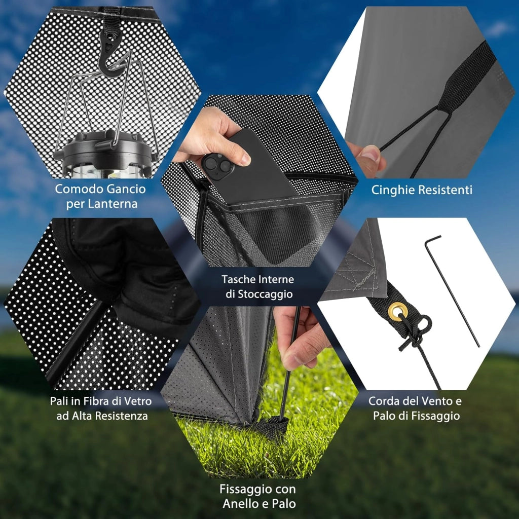 Tenda da Campeggio Zaino in Spalla 2-3 posti, Tenda Ultraleggera Impermeabile, Baldacchino a Igloo e Anti UV 3 Stagioni o Facile da Installare e imballare, 225 x 145 x 161 cm, grigio