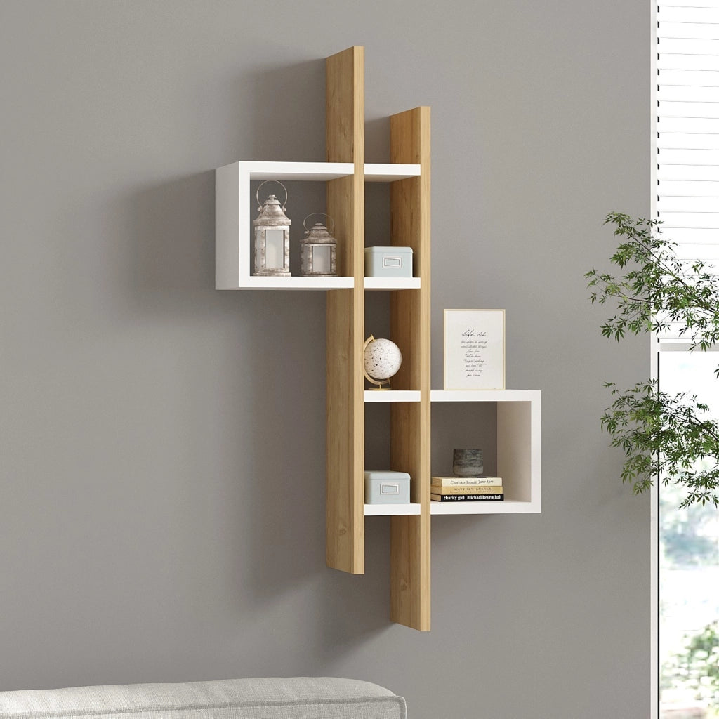 Mensola da parete in legno "Emse" - 53 x 19 x 108 cm - Rovere bianco zaffiro
