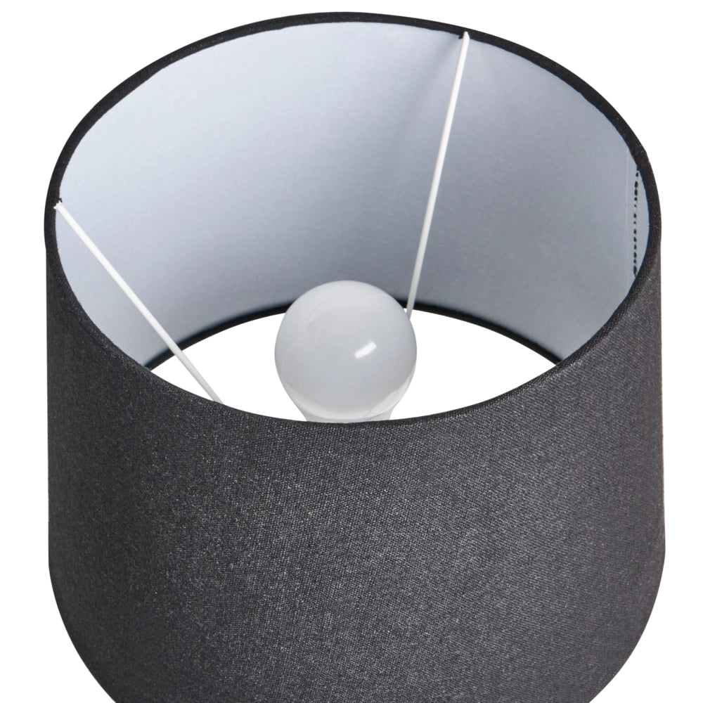 Lampada da tavolo con base in ceramica grigia e paralume in lino, stile moderno e contemporaneo, per soggiorno e camera da letto