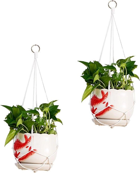 Due grappoli di macramé per piante - Porta oggetti di alta qualità per interni ed esterni (55 cm di lunghezza) - Decorazione boho per balcone e soggiorno
