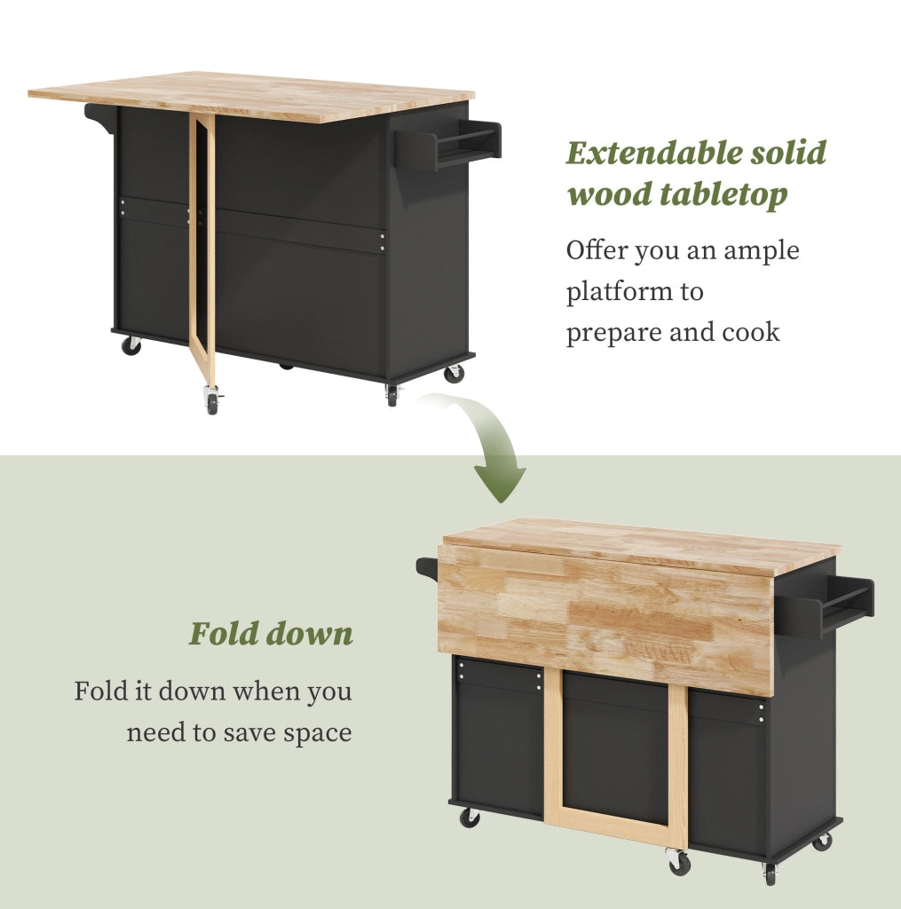Carrello cucina mobile con piano apribile 137x43(76) cm in MDF nero