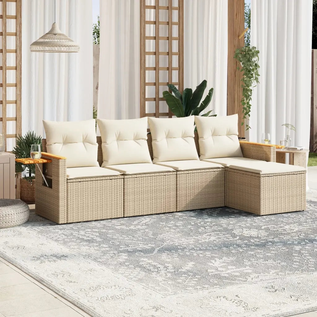 Set Divano da Giardino 5 pz con Cuscini Beige in Polyrattan 3259160