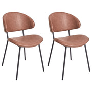 Set di 2 sedie da pranzo Rivestimento in ecopelle marrone Gambe in metallo nero Schienale curvo senza braccioli Design moderno e contemporaneo