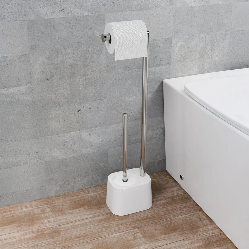 Piantana Emily cromo/bianco porta scopino  porta rotolo – Serie Emily
