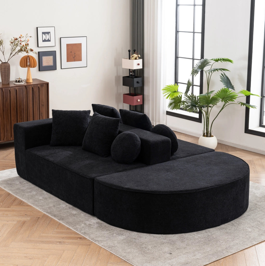 Divano modulare 263x171x66 cm senza montaggio in chenille nero