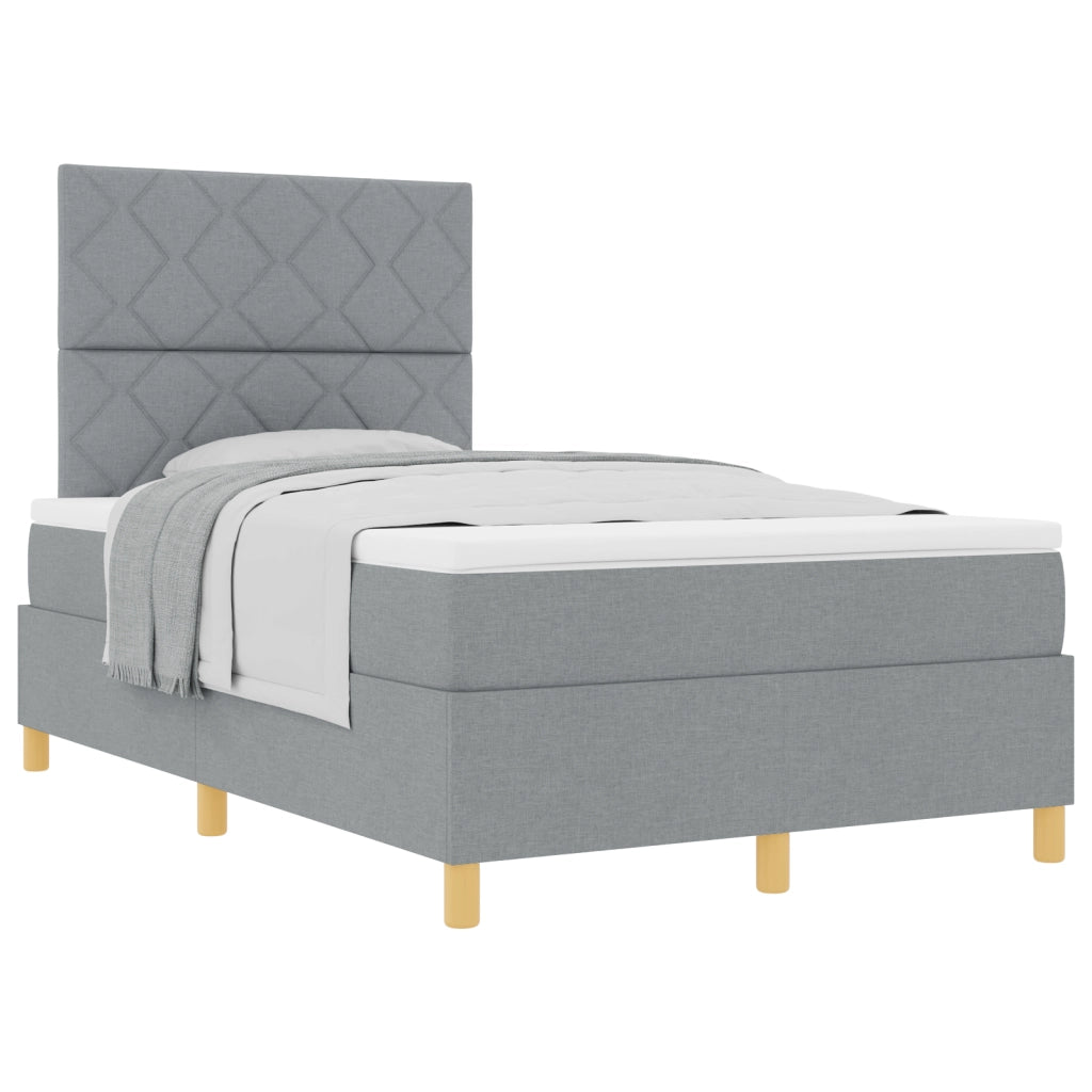 Letto con Rete e Materasso Grigio Chiaro Piccolo Matrimoniale in Tessuto