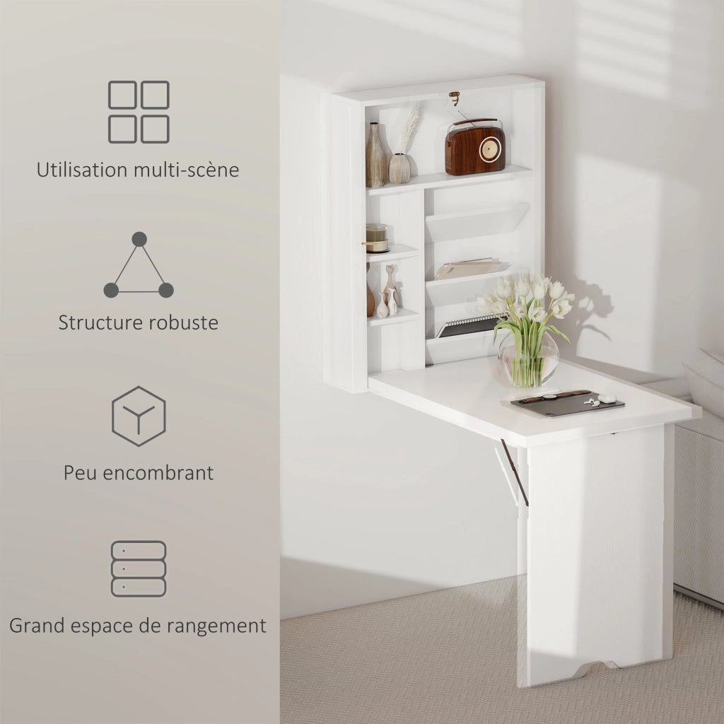Scrivania a muro pieghevole ¨C zephmum ¨C bianco 93.8x60x147 cm