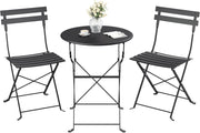 SONGMICS Set da Giardino da Esterno, 3 Pezzi, 2 Sedie, 1 Tavolo, Pieghevole, Salottino da Esterno, Acciaio, Resistente alle Intemperie, per Balcone, Terrazza, Nero Inchiostro GGF036BZ01
