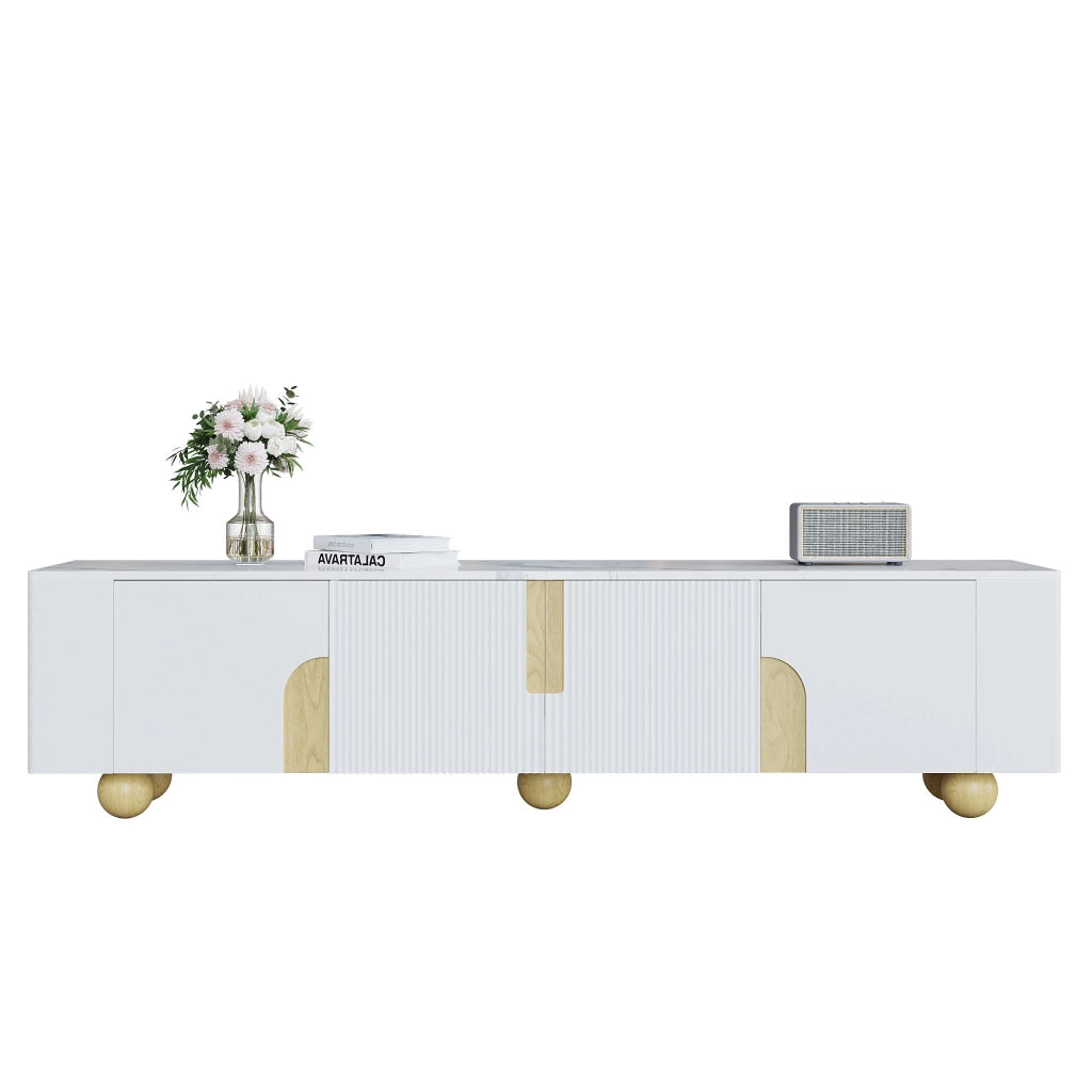 Mobile TV bianco 180 cm - Zephmum- 4 ante design elegante superficie effetto marmo