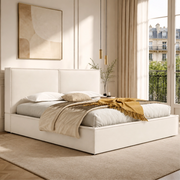Letto matrimoniale con contenitore idraulico; rete a doghe inclusa; 180x200 cm; beige
