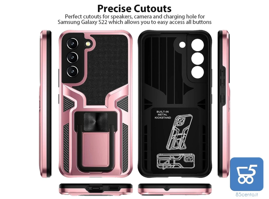 Cover Protettiva per Galaxy S22 Antiurto con Stand Placca Magnetica per Auto Protezione Fotocamera