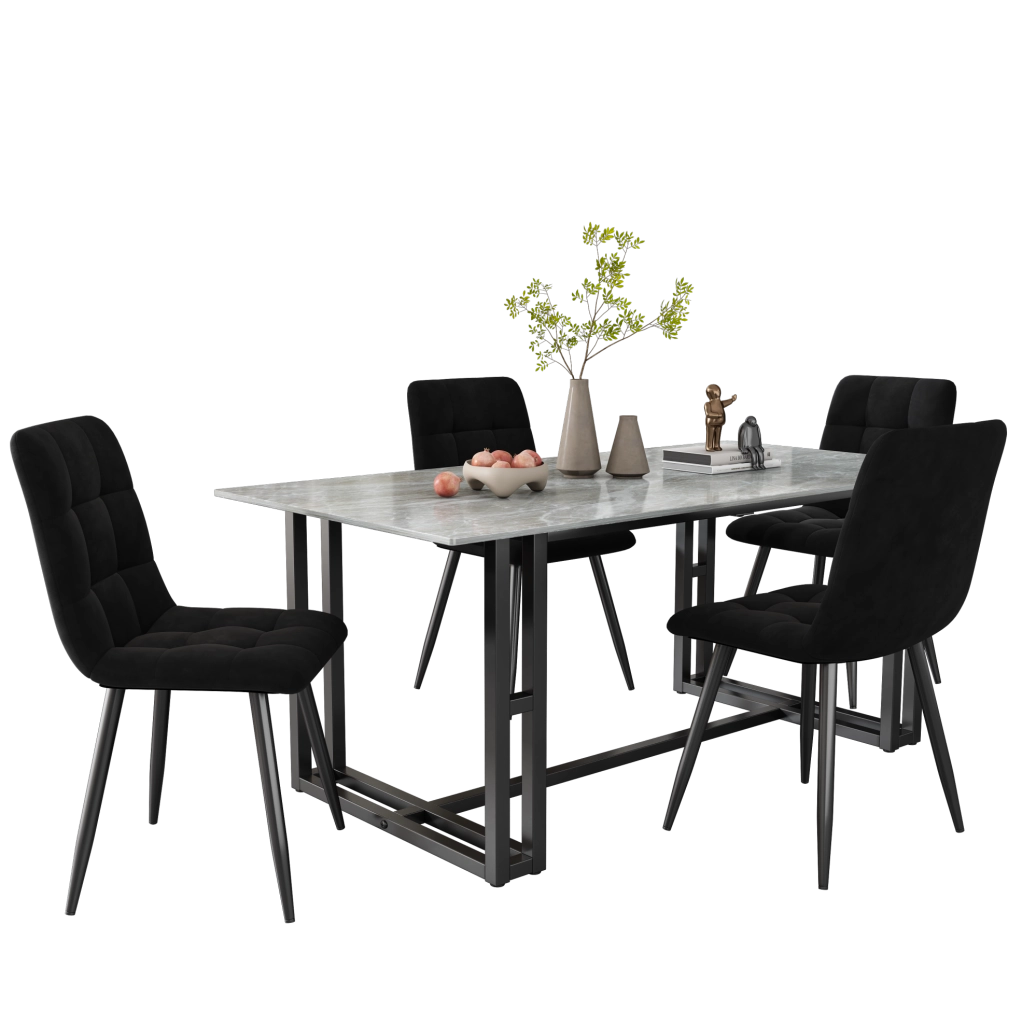 Set 4 sedie da pranzo in velluto nero con gambe in metallo