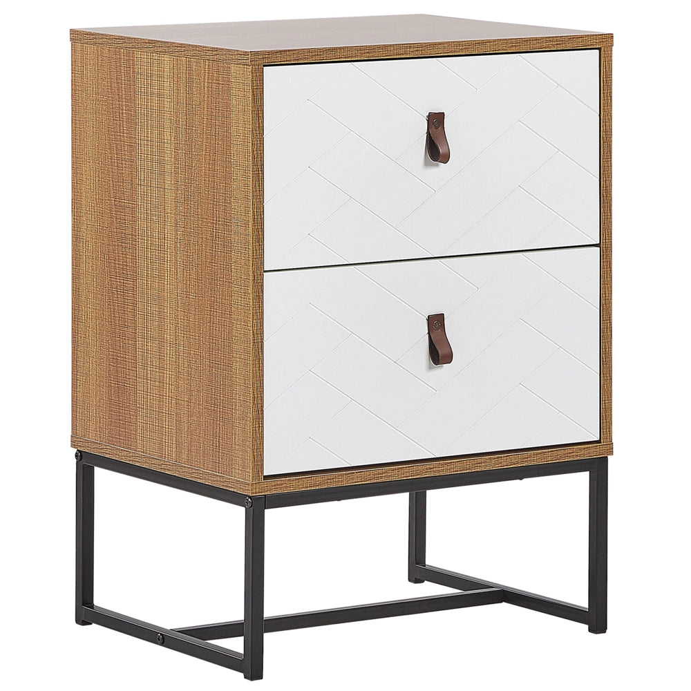 Comodino in legno chiaro con gambe in metallo bianco Mobiletto piccolo 69 x 49 cm Comodino moderno Mobili per camera da letto tradizionali