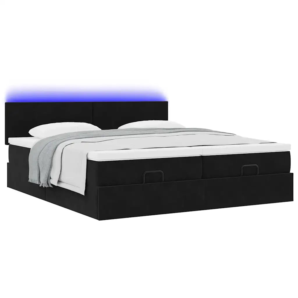 Struttura Letto Pouf con Materassi Nero 200x200 cm Velluto