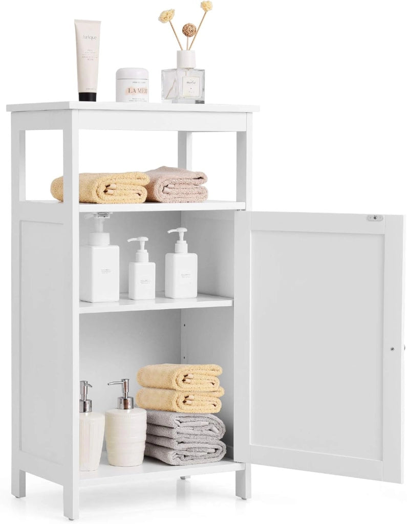 Armadietto del Bagno, Armadio Multifunzionale con Anta Singola e Mensola Regolabile, Organizer Moderno di Legno per Casa Ufficio e Hotel, 45 x 30 x 84 cm (Grigio)